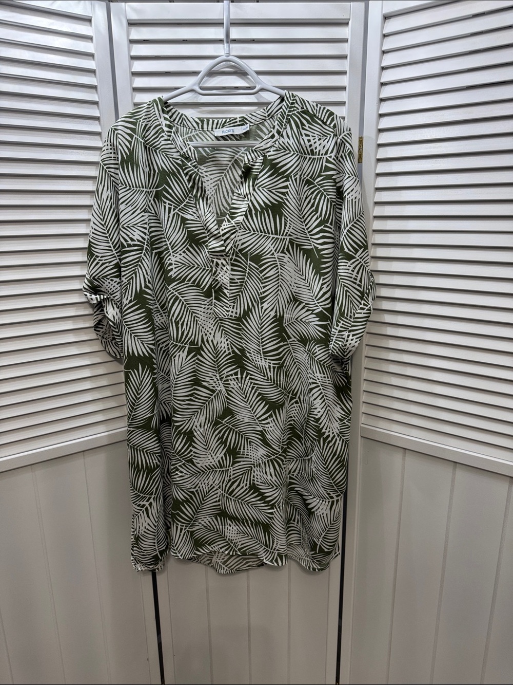 Ricki's Olive Green and White Tropical Leaf Shirt Dress